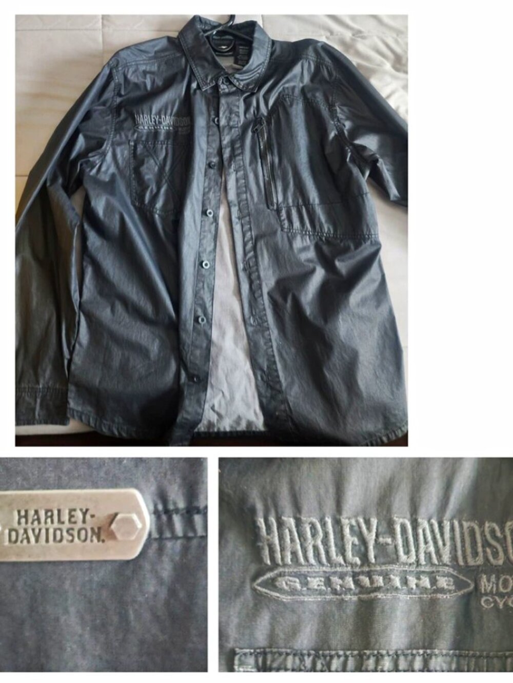 Harley-Davidson Mens L Long Sleeve Button-Up Waterproof Embroidered Shirt